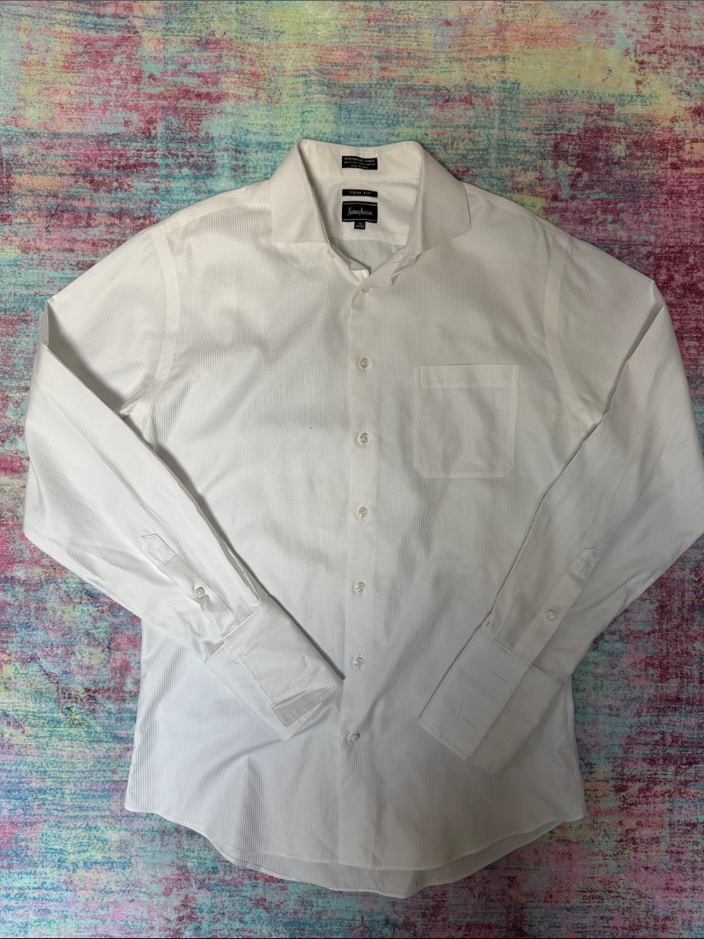 Neiman Marcus Men's White Dress Shirt with Chest Pocket
